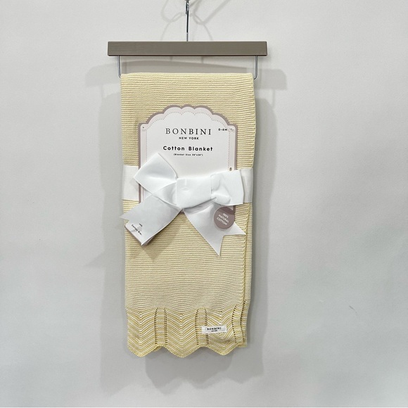 Bonbini Baby Blanket 100% Cotton Knit Size 38" X 28"  Heathered Yellow Soft - Picture 1 of 6